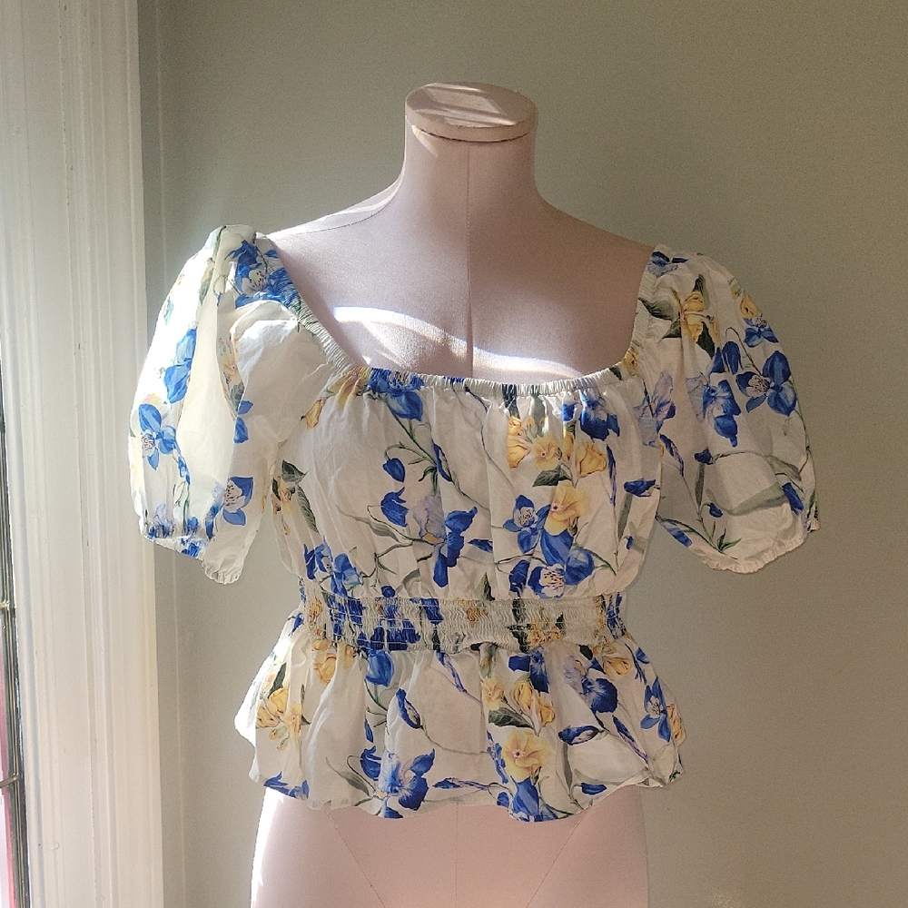 Express Blue and Yellow Floral Blouse